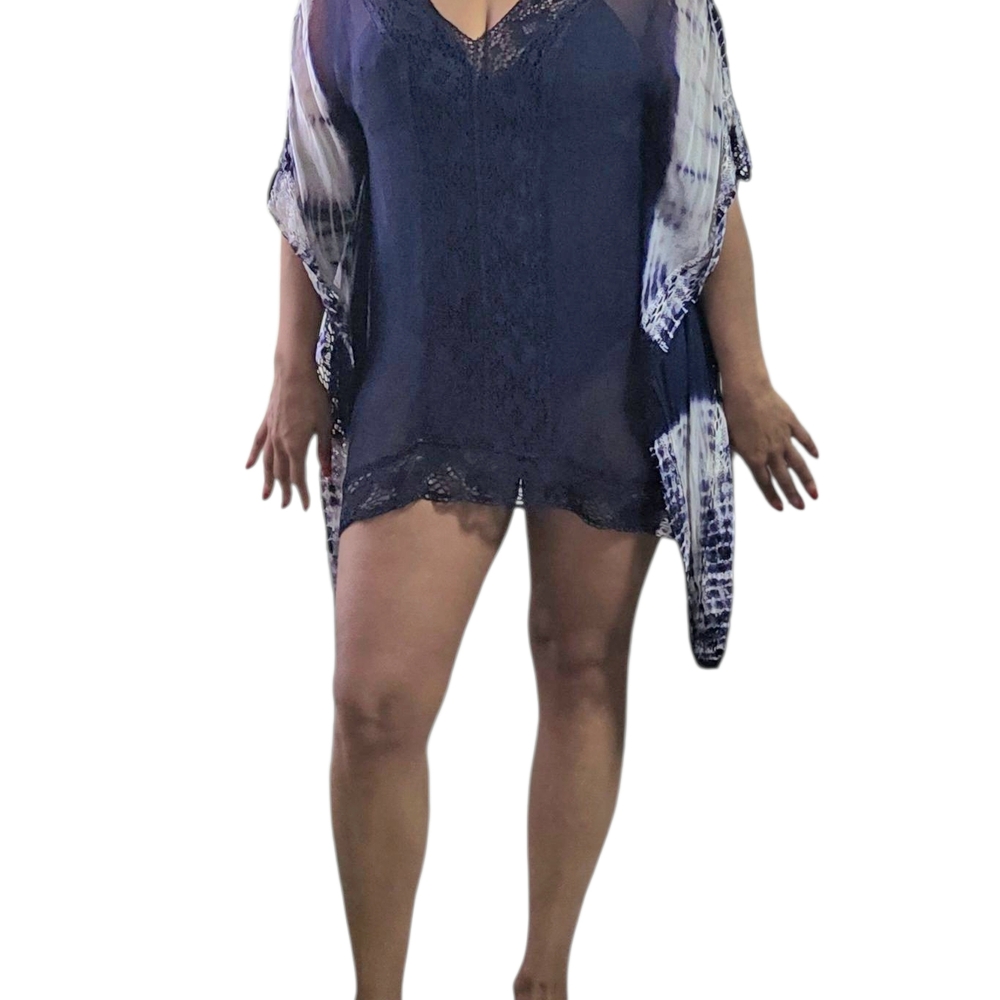 Surf Gypsy Blue & Ivory Sheer Swim Coverup Sz M